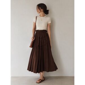 Yohji Yamamoto Women’s Vintage Y2K Brown Pleated Asymmetrical Ruffle Waist Cotto